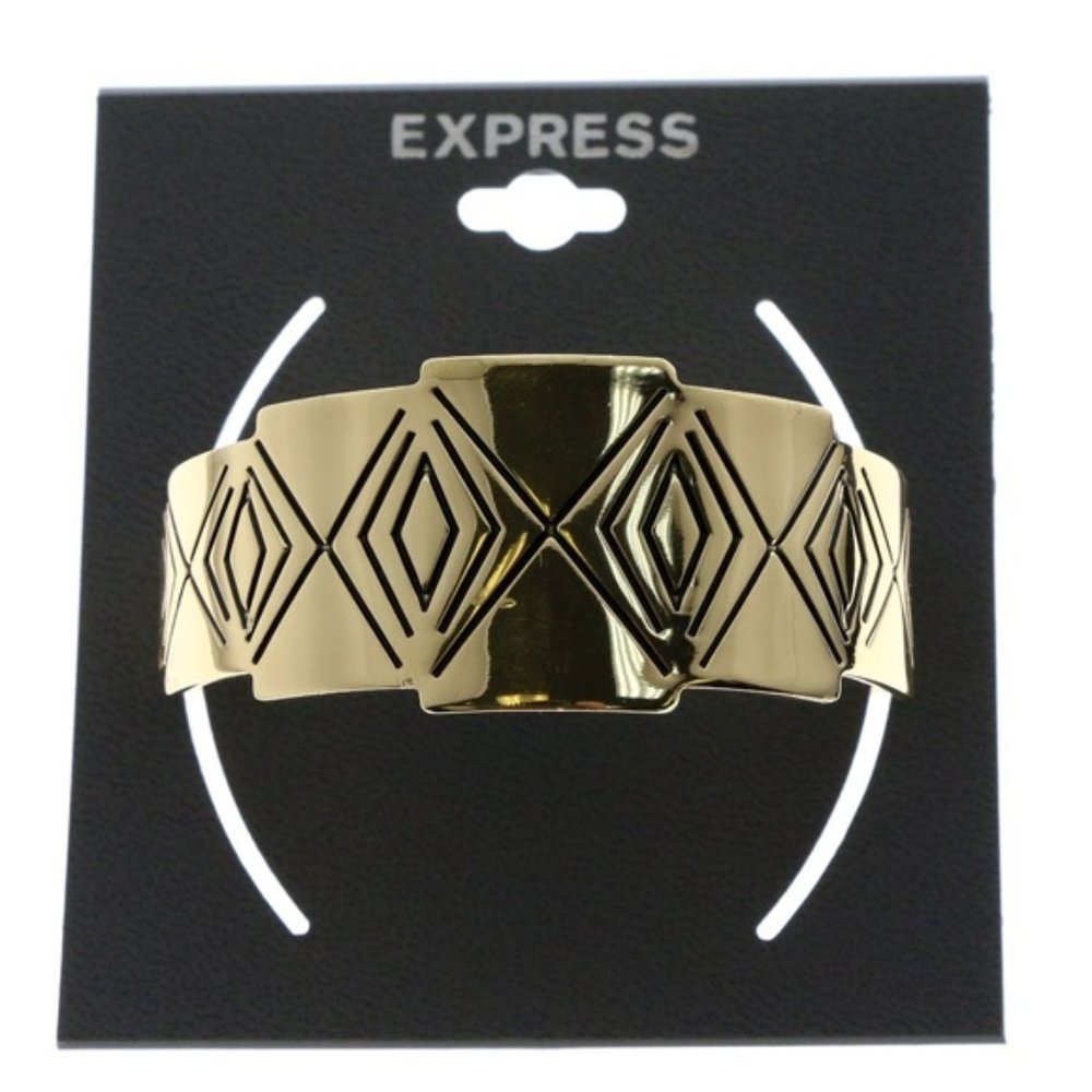 Express gold etched cuff bracelet w/geom design